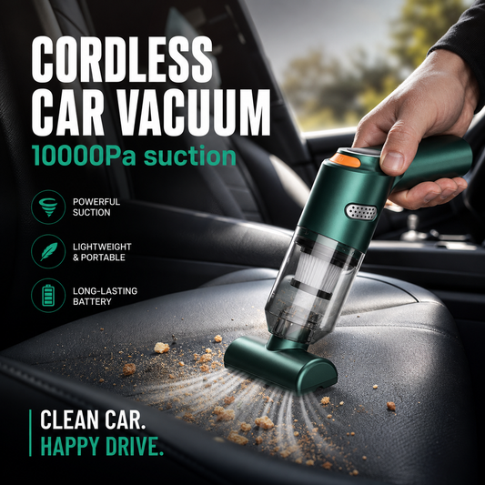 🚗 Cordless Car Vacuum: 10000Pa Suction, 120W Motor, 4000mAh, 30-Min Runtime, Washable HEPA