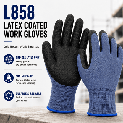 📢 Latex Coated Work Gloves – Crinkle Grip, Breathable & Non-Slip🧤