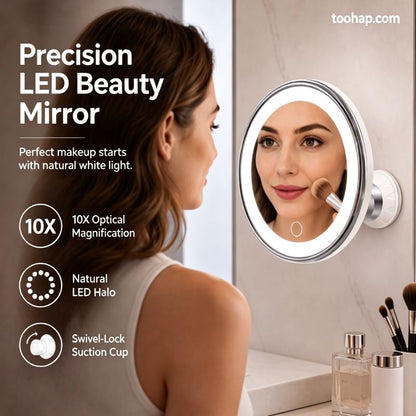⏳🔥LIMITED-TIME 50% OFF! ⏰💄10X Magnifying LED Makeup Mirror, Suction Mounted Illuminated Mirror For Skincare & Cosmetic Application💄