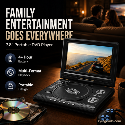 📺 7.8" HD Portable DVD/EVD Player – Large Screen, Rechargeable & Compatible with DVD/CD/USB/SD – Perfect for Home & Travel 🔥 50% OFF