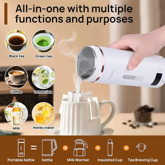 ☕ Portable Electric Kettle: 4-Stage Temp Display, 5-Min Boil, 12H Keep Warm, 500ml, Leak-Proof