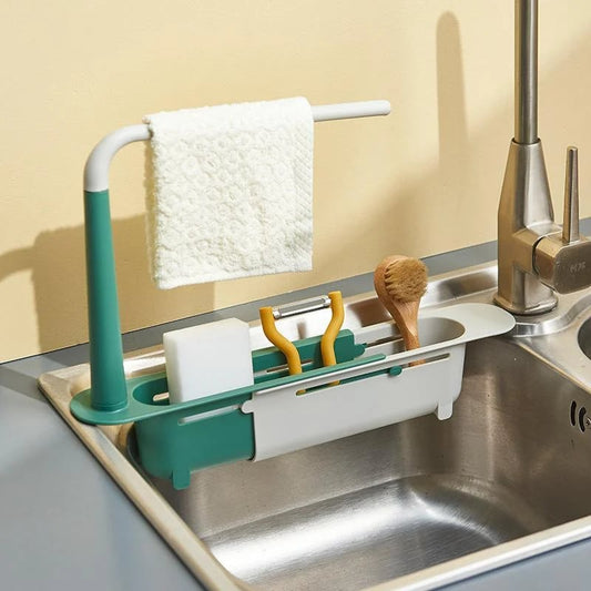 ⏳🔥LIMITED-TIME 50% OFF! ⏰Updated Telescopic Sink Storage Rack – Adjustable Fit, Ventilated Drain & Towel Bar – Keep Your Sink Clean & Tidy ✨