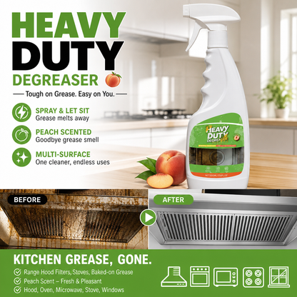 🍑 Heavy-Duty Kitchen Degreaser Spray: Fast-Acting Grease Melter, Peach Scent, 500ml, Perfect for Range Hoods & Stoves