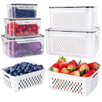 🍓 3-PC Fruit Container Set: Removable Colander, Leak-Proof, Stackable, BPA-Free, 3 Sizes