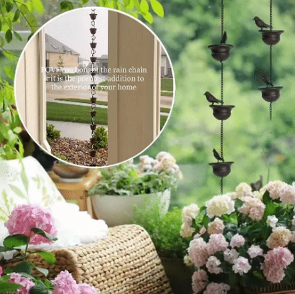 🔥Limited Time Sale 50% OFF🔥Where Rain Meets Art – Decorative Rain Chain with Bird Bath Design