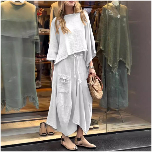 🍂Early Fall Specials 50% OFF💕Women's Casual Round Neck Top and Loose Half-body Skirt Two-piece Set