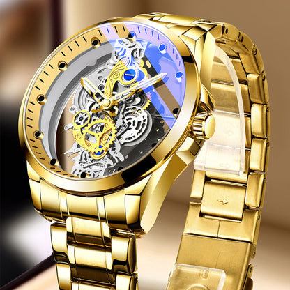 ⌚ Skeleton Quartz Watch: 40mm Open-Work Dial, Luminous, Metal or Leather Strap