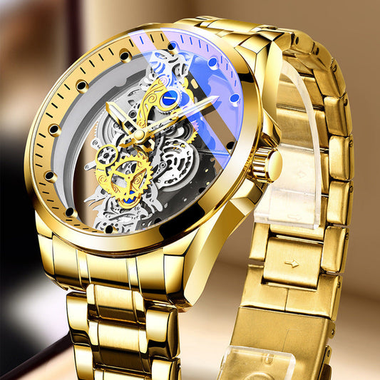 ⌚ Skeleton Quartz Watch: 40mm Open-Work Dial, Luminous, Metal or Leather Strap