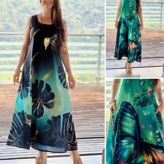 💖LAST DAY SALE 50% OFF💖Women’s Loose Printed Sleeveless Maxi Dress