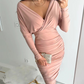 Women's Sexy Ruched V-Neck Bodycon Dress