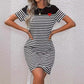 Casual Contrast Stripe Round Neck Dress