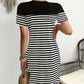 Casual Contrast Stripe Round Neck Dress
