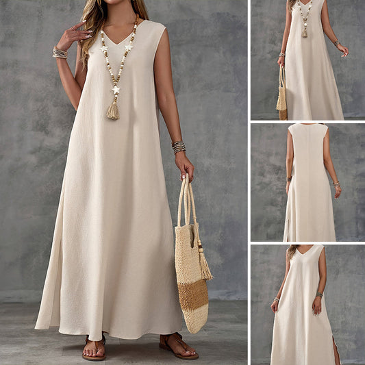 Women's Sleeveless V-Neck Dress with Side Slit