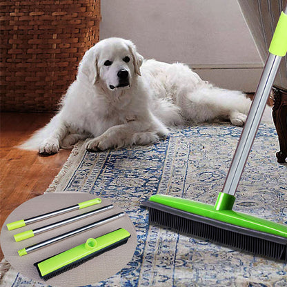 🧹 Pet Hair Remover Rubber Broom: Telescopic Handle, Built-In Squeegee, TPR Bristles