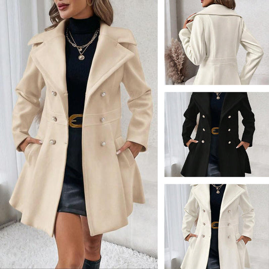 Women's Casual Double-Breasted A-Line Coat