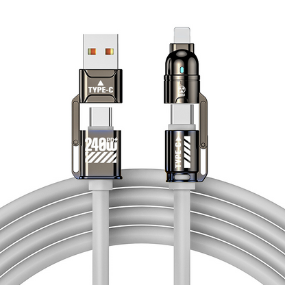 🔌50% OFF NOW! High‑Power 4‑in‑1 Fast Charging Cable, 240W PD Multi‑Interface Charging Cord, USB‑A/USB‑C to Type‑C/Lightning, Universal Fast Charge Cable for Phones & Laptops
