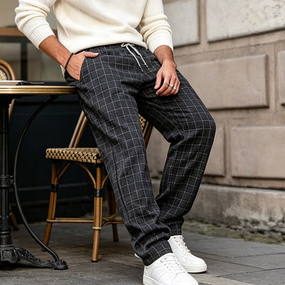 🥳2026 HOT SALE🥳 Men's Plus Size Plaid Drawstring Trousers🔥🔥