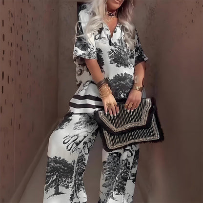 🔥Summer Bestseller🔥 Women's Casual Printed V-Neck Top and Long Pants Set !