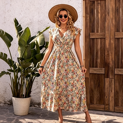 🔥Summer Bestseller🔥 Women's Floral V-Neck Smocked Waist Dress