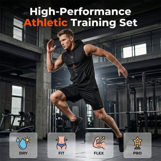 🥳 50% OFF! 🥳 Men's Athletic Sleeveless Hoodie & Shorts Set !