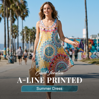 🥳 50% OFF! 🥳 Casual Sleeveless A-Line Printed Summer Dress ！