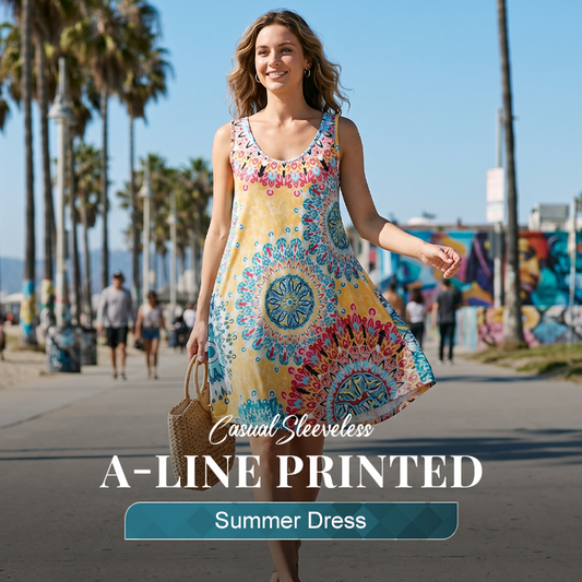 🥳 50% OFF! 🥳 Casual Sleeveless A-Line Printed Summer Dress ！