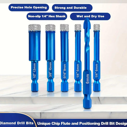 Porcelain Glass Ceramic Tile Dry Cut Diamond Drill Bit 6-Piece Set