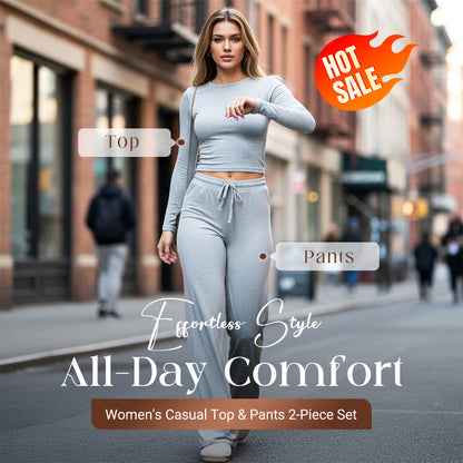 🥳2026 HOT SALE🥳  Women's Casual Top & Pants 2-Piece Set | Fitted cropped top + straight-leg trousers👖