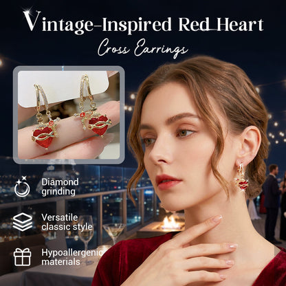 🥳2026 HOT SALE🥳 Vintage-Inspired Red Heart & Cross Earrings