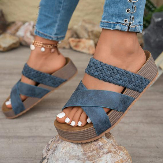 Women's Criss-Cross Woven Strap Wedge Sandals