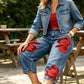 🥳 50% OFF! 🥳 Artistic Flower Wide-Leg Jeans for Women