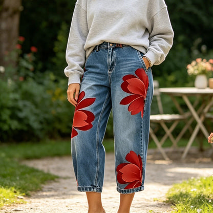 🥳 50% OFF! 🥳 Artistic Flower Wide-Leg Jeans for Women