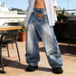 Women's Asymmetrical Waist Wide-Leg Denim Jeans