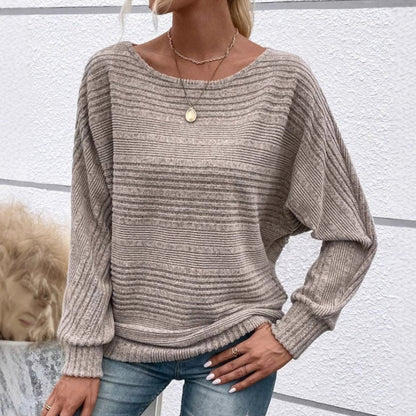 🥳2026 HOT SALE🥳 Solid Round-Neck Striped Top with Long Sleeves