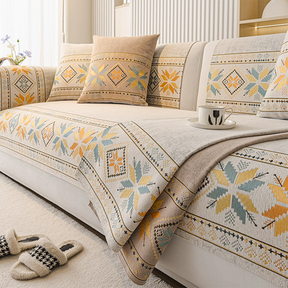🛋️ NON-SLIP BOHEMIAN CHENILLE SOFA CUSHION COVER — Boho-Chic | Machine-Washable | Stays in Place 🌸