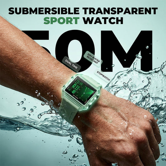 ⌚ Water Resistant Transparent Digital Watch — Clear Retro Design, Stopwatch & Alarm 🌊