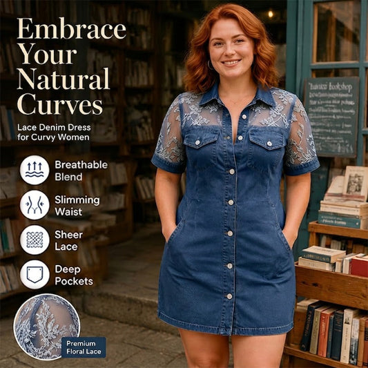 🧵 Lightweight Denim Mini Dress with Lace Overlay — Soft, Breathable & Effortlessly Stylish
