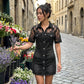 🧵 Lightweight Denim Mini Dress with Lace Overlay — Soft, Breathable & Effortlessly Stylish