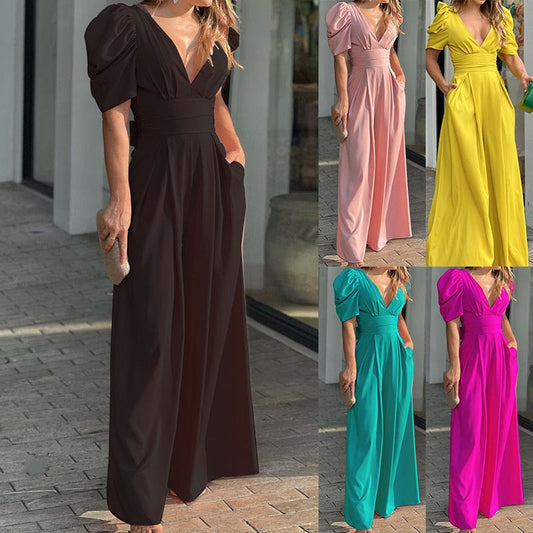 ☁️ Soft Drape Wide Leg Jumpsuit — Lightweight Fabric, Effortless Movement
