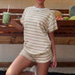 🔥 Limited time offer! 🔥American Vintage 2-Piece Set – Striped Tee + High Waist Shorts