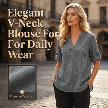 🧵 Soft & Breathable V-Neck Blouse — Stretchy Lightweight Top for Spring, Summer & Autumn