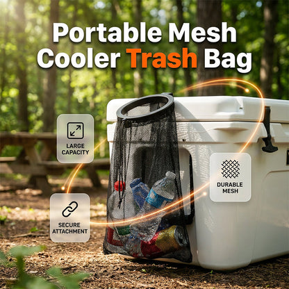 🗑️ Outdoor Cooler Mesh Trash Bag Attachment — Hands-Free Waste Storage for Camping, Beach & Picnics