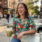 👗 Relaxed V-Neck Floral Blouse with Puff Sleeves— Flattering Neckline, Breezy Cotton for Everyday Style