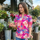 👗 Relaxed V-Neck Floral Blouse with Puff Sleeves— Flattering Neckline, Breezy Cotton for Everyday Style
