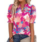 👗 Relaxed V-Neck Floral Blouse with Puff Sleeves— Flattering Neckline, Breezy Cotton for Everyday Style