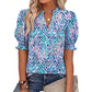👗 Relaxed V-Neck Floral Blouse with Puff Sleeves— Flattering Neckline, Breezy Cotton for Everyday Style