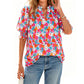 👗 Relaxed V-Neck Floral Blouse with Puff Sleeves— Flattering Neckline, Breezy Cotton for Everyday Style