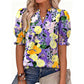 👗 Relaxed V-Neck Floral Blouse with Puff Sleeves— Flattering Neckline, Breezy Cotton for Everyday Style
