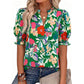👗 Relaxed V-Neck Floral Blouse with Puff Sleeves— Flattering Neckline, Breezy Cotton for Everyday Style