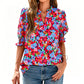 👗 Relaxed V-Neck Floral Blouse with Puff Sleeves— Flattering Neckline, Breezy Cotton for Everyday Style